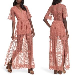 Socialite Coral Romper Lace Overlay